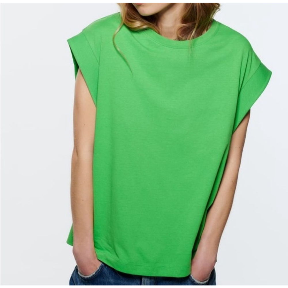 Zara Womens Green Round Neck Sleeveless T-shirt Size Large NWT